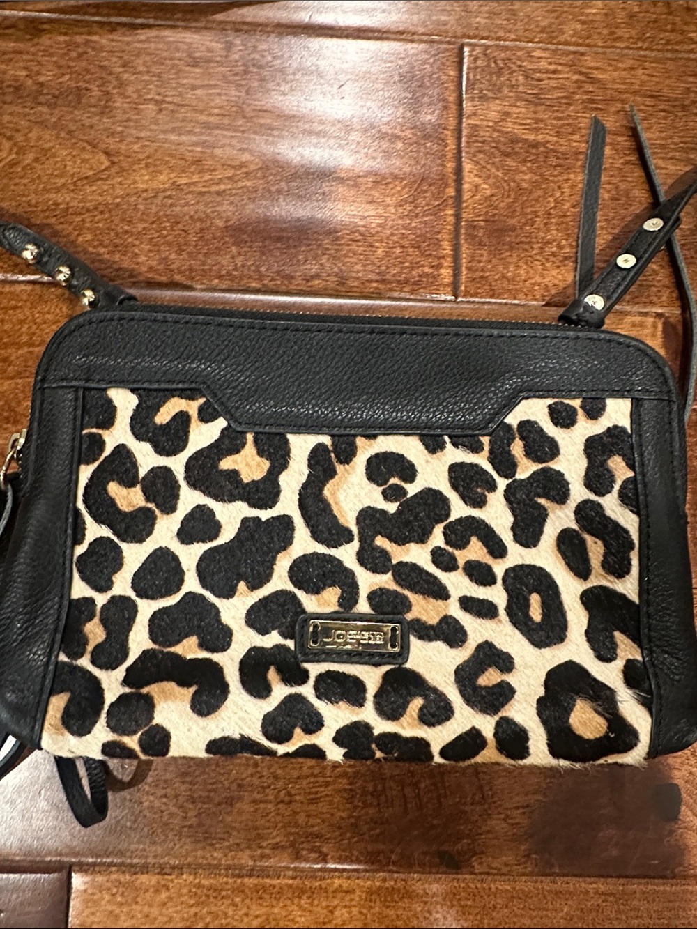 Joe’s Jeans Leather Leopard Print Crossbody Bag with Black Trim